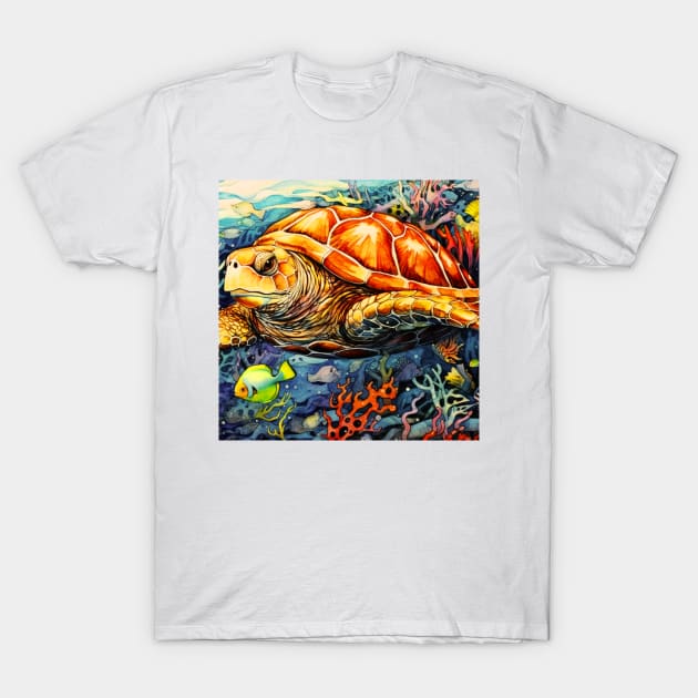 Mesmerizing Colorful Turtle Dive into Vibrant Underwater Art! T-Shirt by JojoArtEvo